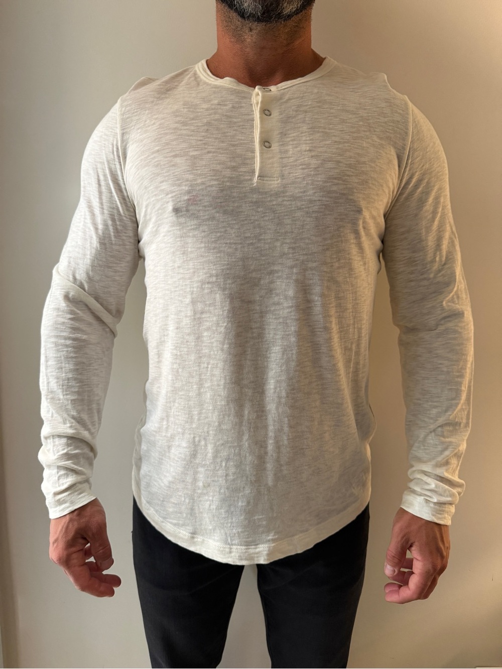 Theory Men’s Cream Long-Sleeve Henley Tee